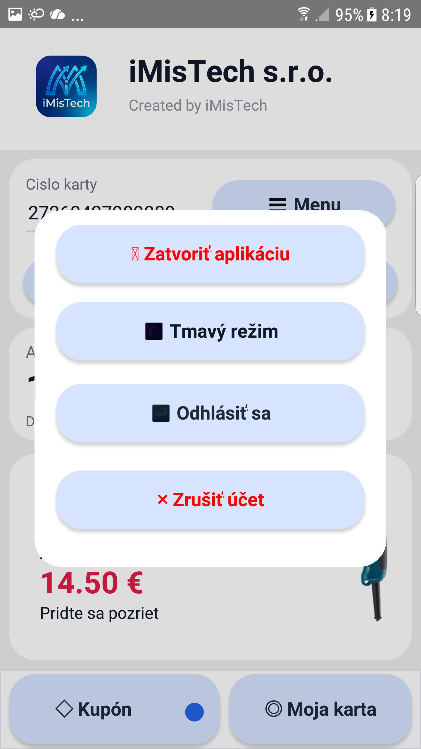 Vernostná aplikácia - kupóny a akcie
